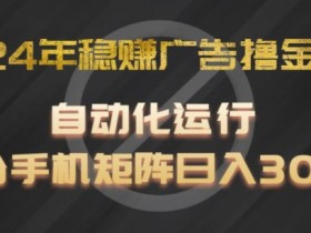 2024年稳赚广告撸金项目,全程自动化运行,单台手机就可以矩阵操作,日入300+【揭秘】