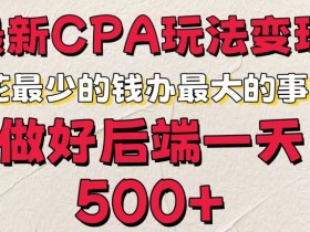 最新CPA变现玩法,花最少的钱办最大的事,做好后端一天5张