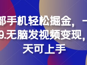 一部手机轻松掘金,一单19.9.无脑发视频变现,当天可上手