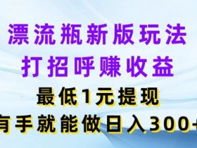 漂流瓶新版玩法,打招呼赚收益,最低1元提现,有手就能做,日入3张