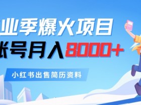 毕业季爆火项目,单账号每月8000+,小红书出售简历资料