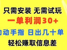 只需安装 无需试玩 一单利润35 动动手指 野路子信息差收益到手 无视机制