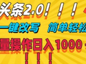 撸头条2.0,AI一键改写,第二天见收益,批量操作日入1k