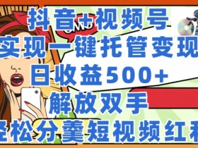 抖音+视频号托管变现,实现一键托管,日收益500+,解放双手,轻松分羹短视频红利