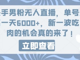 快手男粉无人直播,单号最高一天6000+,新一波吃大肉的机会真的来了