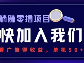 躺赚0撸项目,看广告得收益,零门槛提现,秒到账,单机每日50+