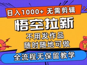 悟空拉新日入1k+无需剪辑当天上手，一部手机随时随地可做，无保留教学