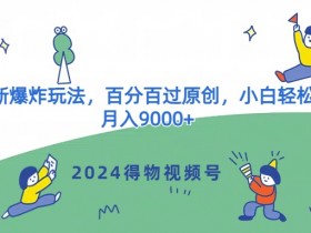 2024得物视频号7月最新爆炸玩法，百分百过原创，小白轻松上手，月入9000+