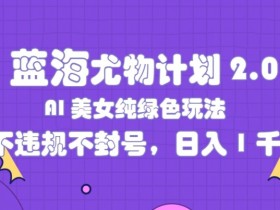 蓝海尤物计划2.0,AI美女纯绿色玩法,不违规不封号,日入1k