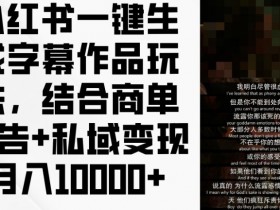 小红书一键生成字幕作品玩法,结合商单广告+私域变现月入1w+【揭秘】