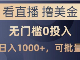 最新看直播撸美金项目,无门槛0投入,可批量复制