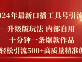 2024年最新升级版口播工具号引流法,十分钟一条爆款作品,日引流500+高质量精准创业粉