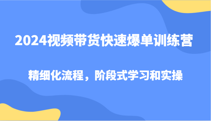 2024短视频带货迅速打造爆款夏令营,精细化管理步骤,环节式教学和实际操作