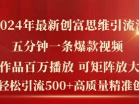2024年最新创富思维日引流500+精准高质量创业粉,五分钟一条百万播放量爆款热门作品【揭秘】