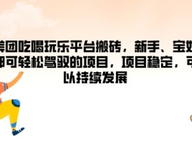 美团吃喝玩乐平台搬砖,新手、宝妈都可轻松驾驭的项目,项目稳定,可以持续发展
