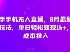 快手手机无人直播,8月最新冷门玩法,单日轻松变现1k+,零成本投入