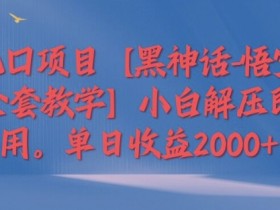 风口项目【黑神话-悟空全套教学】小白解压即用,单日收益2k
