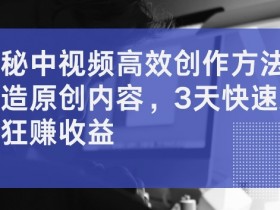 揭秘中视频高效创作方法,打造原创内容,3天快速启号狂赚收益【揭秘】
