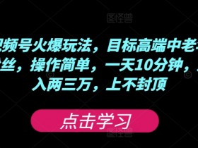 视频号火爆玩法,目标高端中老年粉丝,操作简单,一天10分钟,月入两三万,上不封顶