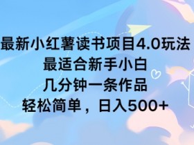 最新小红薯读书项目4.0玩法,最适合新手小白 几分钟一条作品,轻松简单