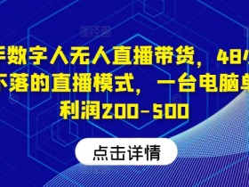 快手数字人无人直播带货，48小时日不落的直播模式，一台电脑单日利润200-500