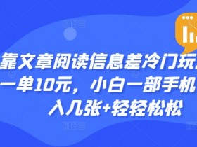 靠文章阅读信息差冷门玩法，一单10元，小白一部手机，日入几张+轻轻松松