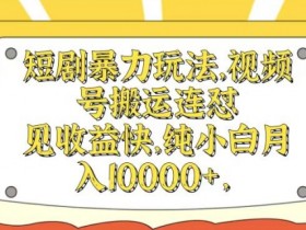 短剧暴力玩法，视频号搬运连怼，见收益快，纯小白月入1w
