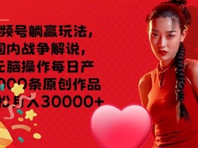 视频号躺赢玩法,国内战争解说,无脑操作每日产3000条原创作品轻松月入3000+