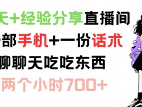聊天+经验分享直播间 一部手机+一份话术 聊聊天吃吃东西 两个小时700+【揭秘】