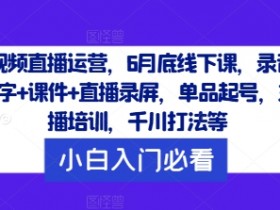 短视频直播运营,6月底线下课,录音+文字+课件+直播录屏,单品起号,主播培训,千川打法等