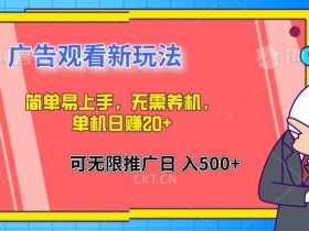 简单易上手,广告观看新玩法,无需养机,单机日赚20+