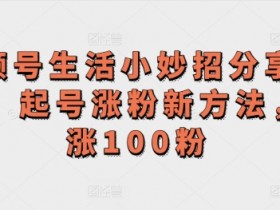 视频号生活小妙招分享赛道, 起号涨粉新方法,日涨100粉