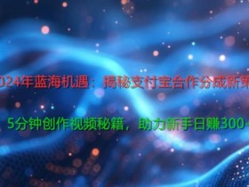 2024年蓝海机遇:揭秘支付宝合作分成新策略,5分钟创作视频秘籍,助力新手日赚3张+轻松变现