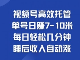视频号高效托管,单号日赚7-10米,每日轻松几分钟,睡后收入自动涨