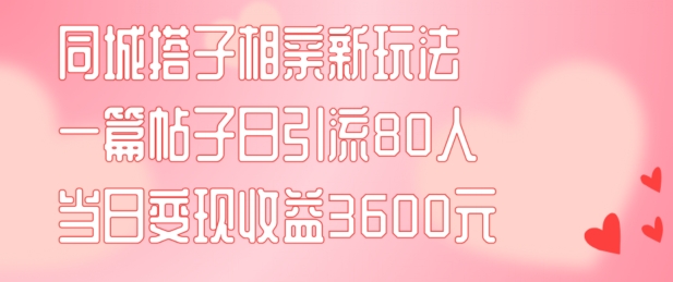 同城搭子相亲新玩法一篇帖子引流80人当日变现3600元(项目教程+实操教程)【揭秘】 -1