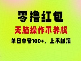 零撸红包:无脑操作不养机,单日单号100+,硬撸上不封顶