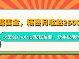 小说赚美金,稿费月收益2.5k美金,仅需会chatgpt粘贴复制,新手也能玩转