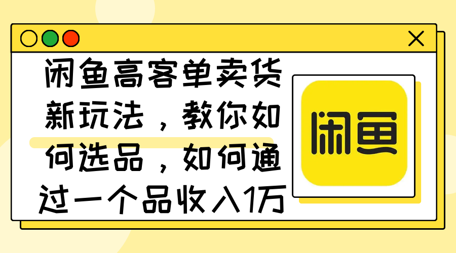 (12387期)闲鱼高客单卖货新玩法,教你如何选品,如何通过一个品收入1万+