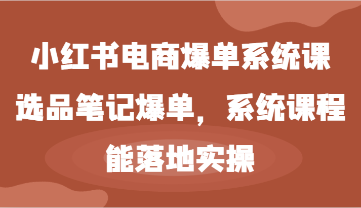 小红书电商爆单系统课-选品笔记爆单,系统课程,能落地实操