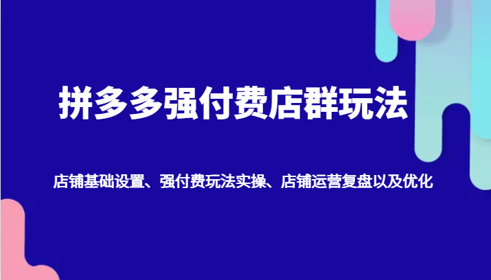 拼多多强付费店群玩法:店铺基础设置、强付费玩法实操、店铺运营复盘以及优化