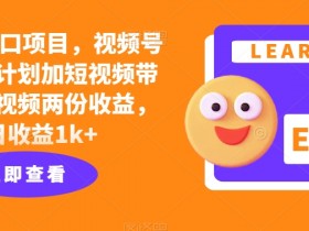 2024年风口项目，视频号创作分成计划加短视频带货，一个视频两份收益，单日收益1k+