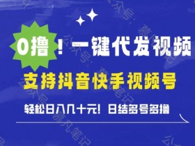 0撸抖音快手视频号一键代发视频，轻松日入几十元，日结多号多撸