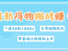 最新得物搬砖，零基础小白轻松上手，一单30—1k+，操作简单，多号矩阵快速放大变现