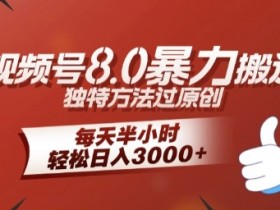 全新视频号8.0暴力搬运玩法,独特方法过原创,每天半小时,轻松日入几张