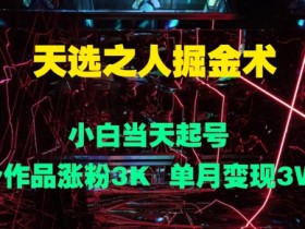 天选之人掘金术,小白当天起号,6个作品涨粉3000+,单月变现3w+