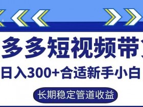 拼多多短视频带货日入300+有长期稳定被动收益,合适新手小白【揭秘】