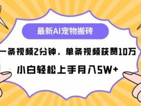 最新蓝海AI宠物搬砖项目,两分钟一条视频,单条获赞10W
