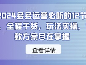 2024多多运营必听的12节课,全程干货,玩法实操,爆款方案尽在掌握