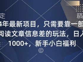 2024年最新项目,只需要靠一部手机阅读文章信息差的玩法,一单10元