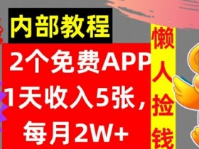 2款免费APP,每天收入5张,月赚2W+懒人捡钱,自动收入,内部教程